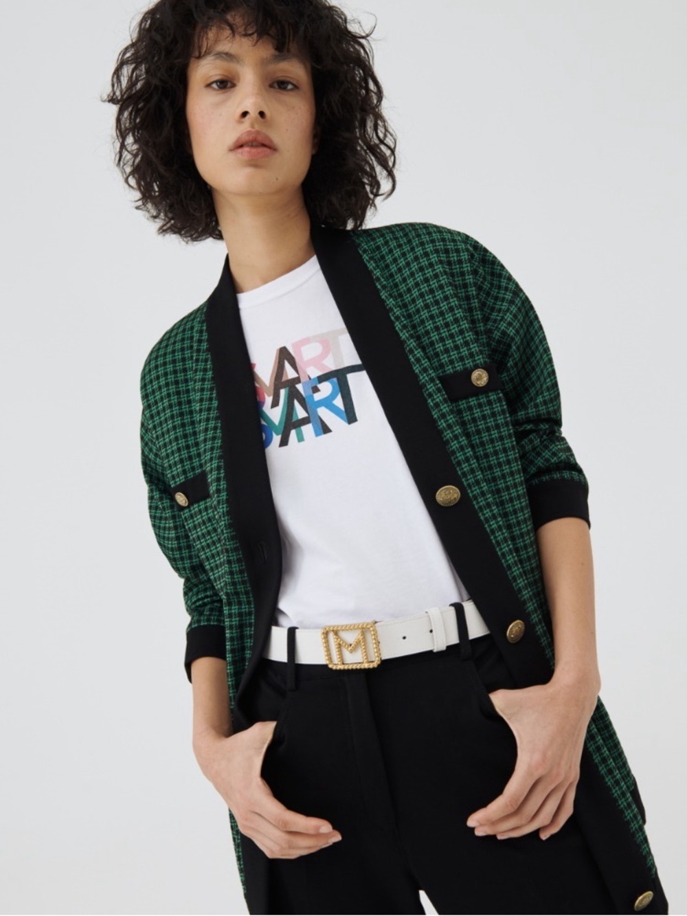 Marella Green Plaid Open-Front Cardigan Jacket size XS